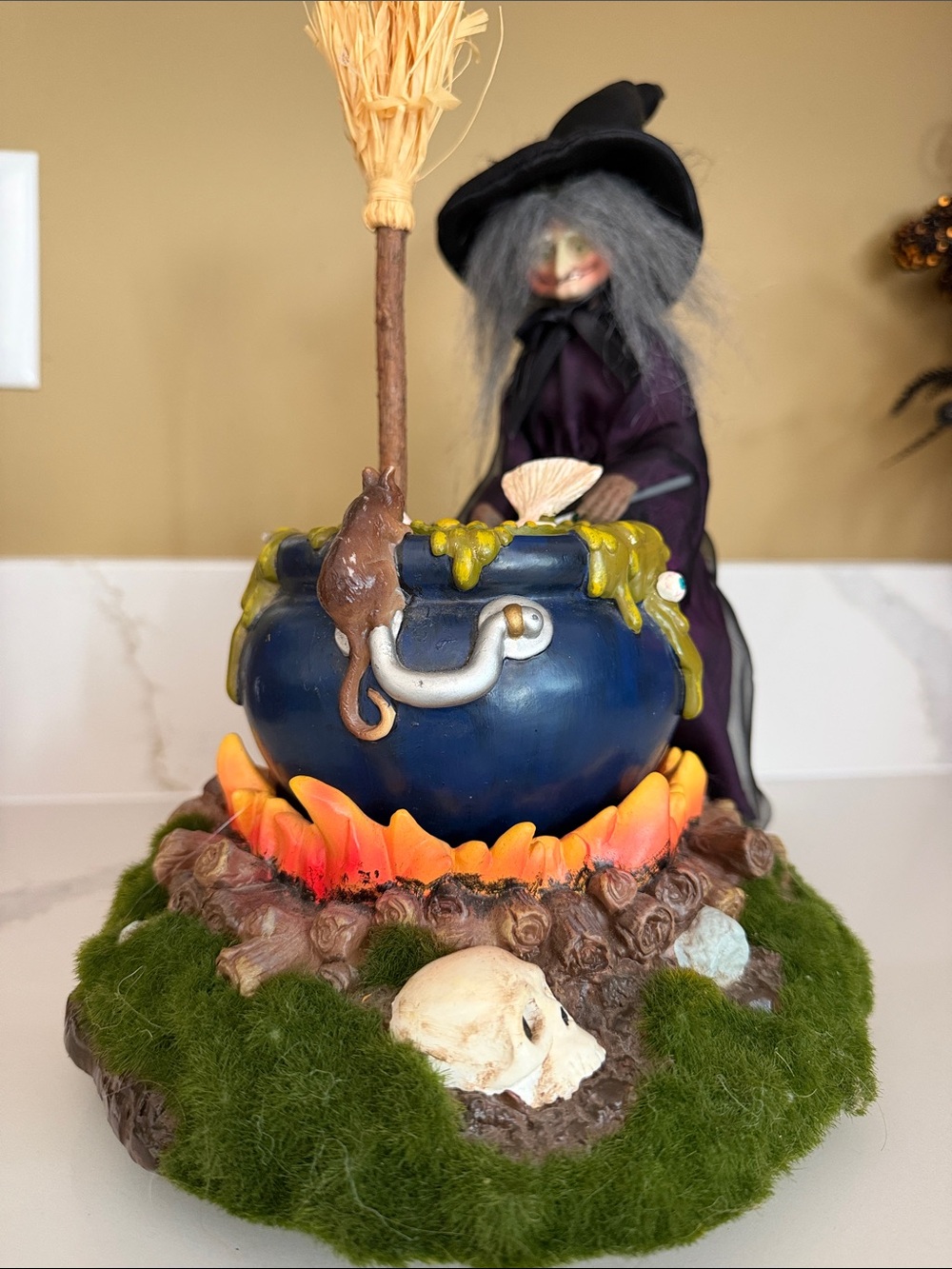 Vintage Dept 56 Halloween witch Stirring Cauldron with Flames sings monster mash